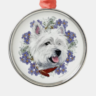 Westie Forget Me Not Metal Tree Decoration