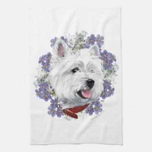Westie Forget Me Not Tea Towel