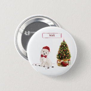 Westie Funny Christmas Dog with Tree 6 Cm Round Badge