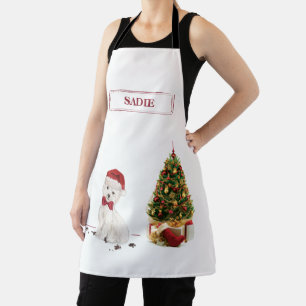 Westie Funny Christmas Dog with Tree Apron