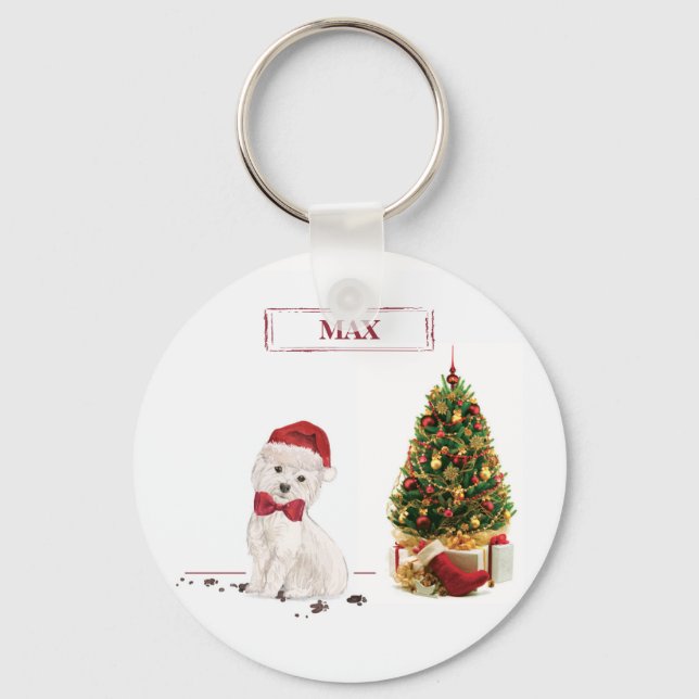 Westie Funny Christmas Dog with Tree Key Ring (Front)