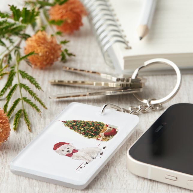 Westie Funny Christmas Dog with Tree Key Ring (Front Right)