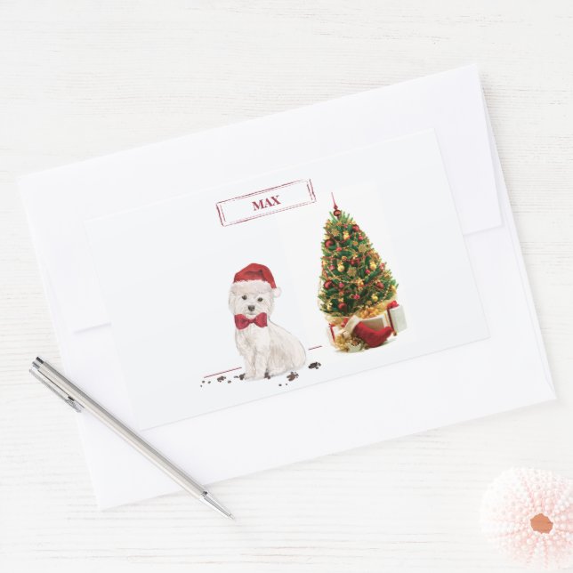 Westie Funny Christmas Dog with Tree Rectangular Sticker (Envelope)