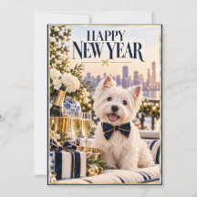 Westie Happy New Year Flat Card
