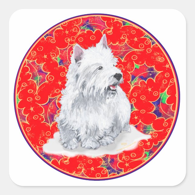 Westie Here Comes Santa Claus Square Sticker (Front)