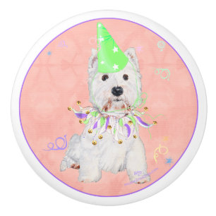 Westie in a Party Mood Ceramic Knob