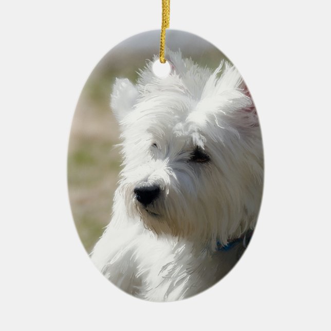 Westie in the springtime ceramic tree decoration (Front)