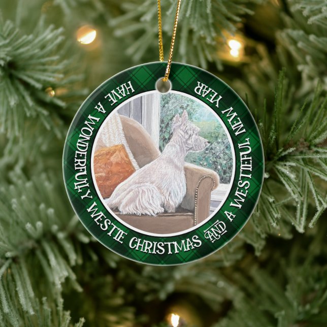 Westie Looking Out a Window Ceramic Tree Decoration (Tree)