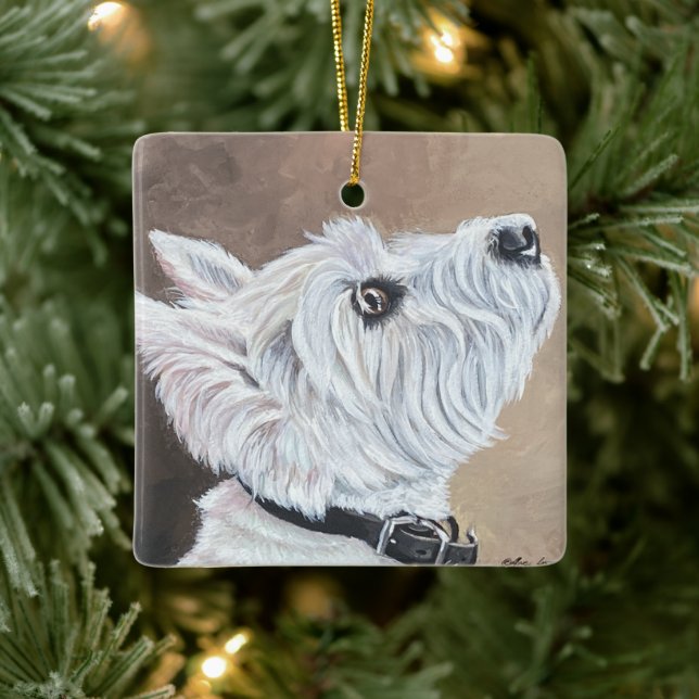 Westie Looking Up Profile B Ceramic Ornament (Tree)