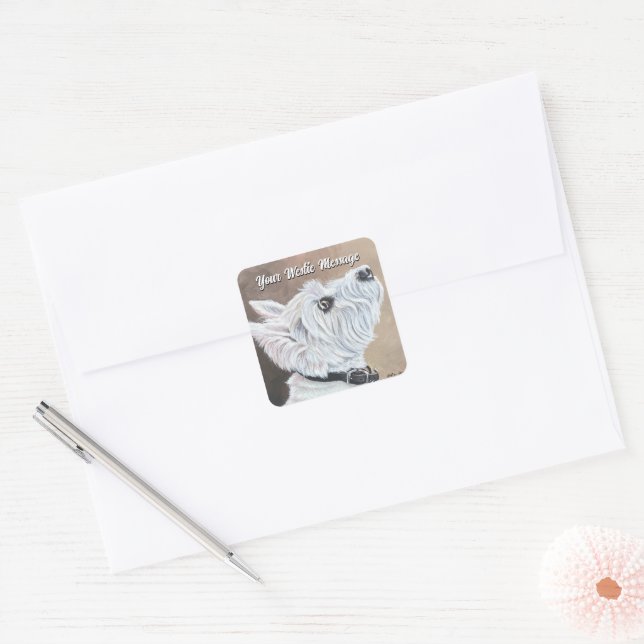 Westie Looking Up Profile B Square Sticker (Envelope)