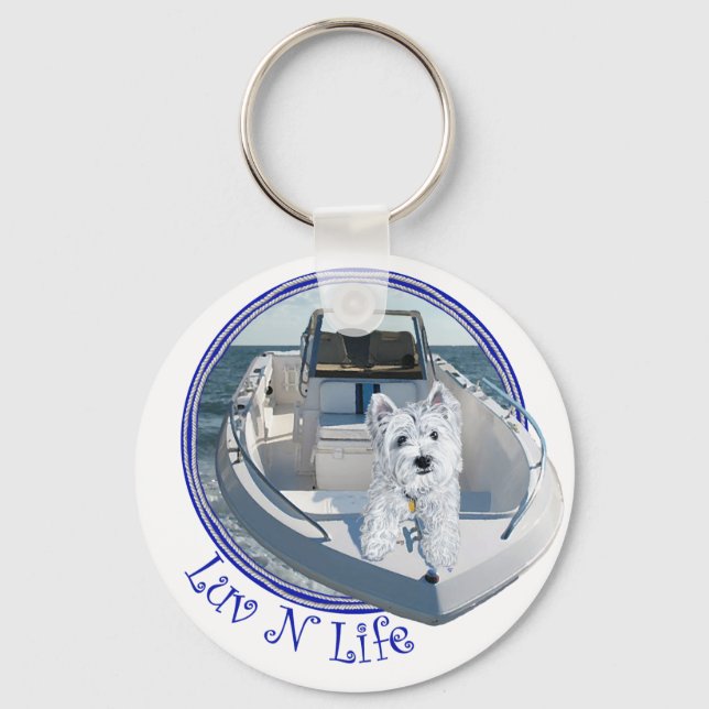 Westie Luv N Life on a Boat Key Ring (Front)