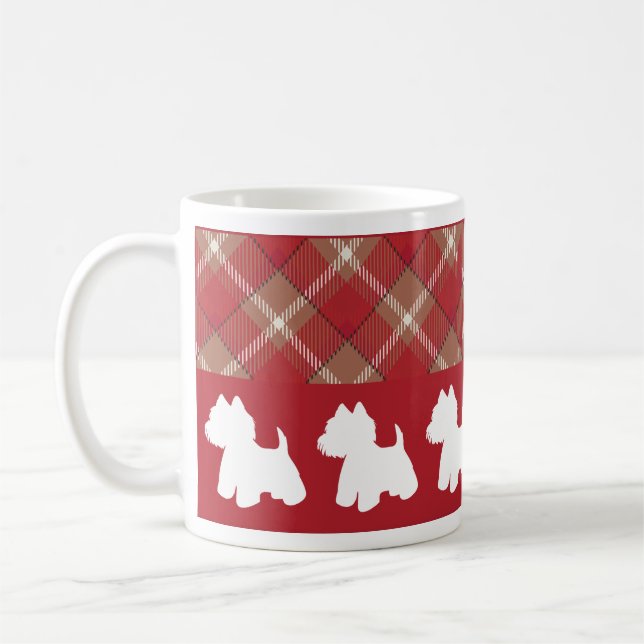 Westie Mug Diagonal Plaid Red Bottom Design (Left)