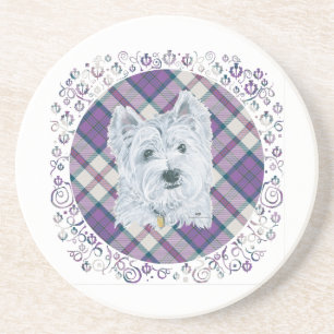 Westie on Tartan Coaster