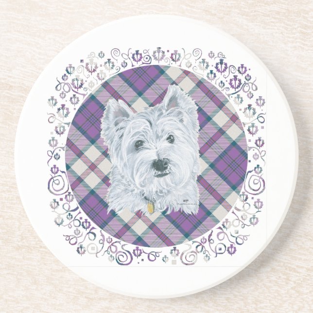Westie on Tartan Coaster (Front)