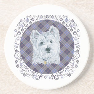 Westie on Tartan Coaster