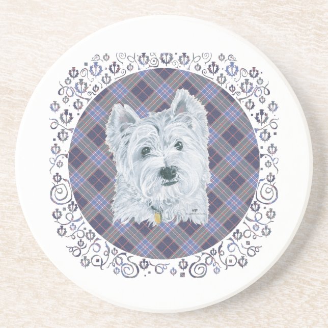 Westie on Tartan Coaster (Front)