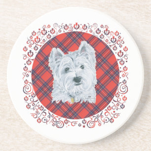 Westie on Tartan Coaster