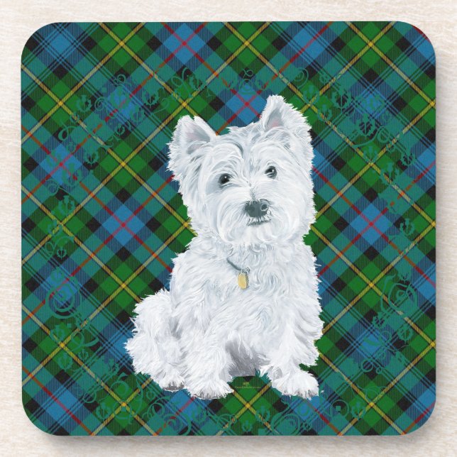 Westie on Tartan Coaster (Front)