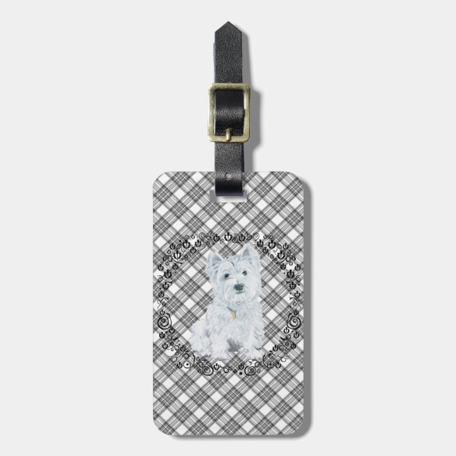 Westie on Tartan Luggage Tag (Front Vertical)