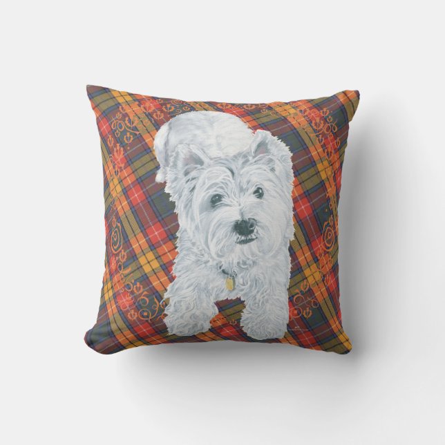 Westie on Tartan PILLOW (Front)