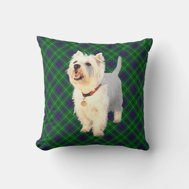 Westie on Tartan PILLOW (Front)