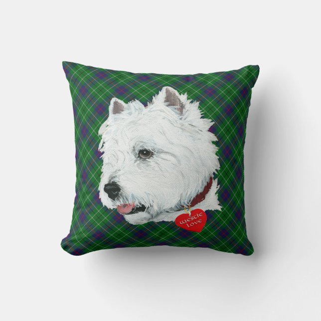 Westie on Tartan PILLOW (Front)