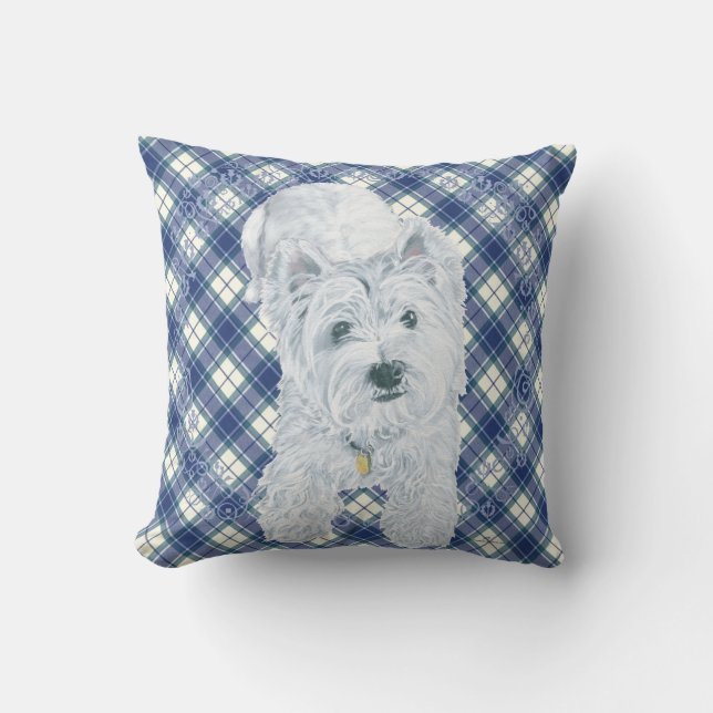 Westie on Tartan PILLOW (Front)