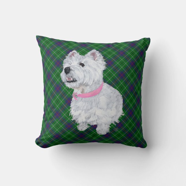 Westie on Tartan PILLOW (Front)