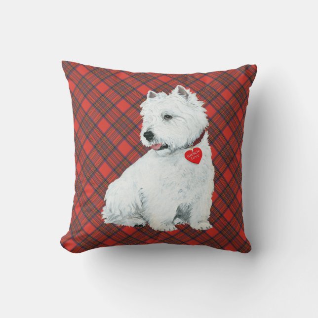 Westie on Tartan PILLOW (Front)