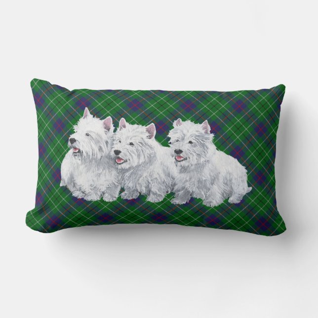 Westie on Tartan PILLOW (Front)