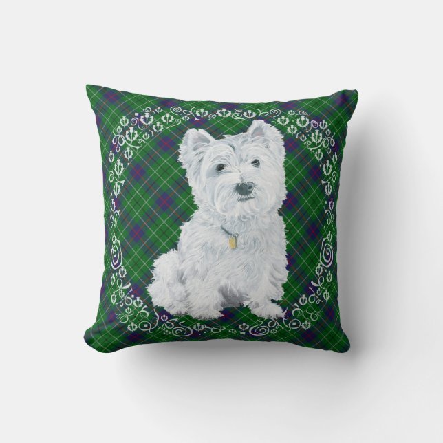 Westie on Tartan PILLOW (Front)