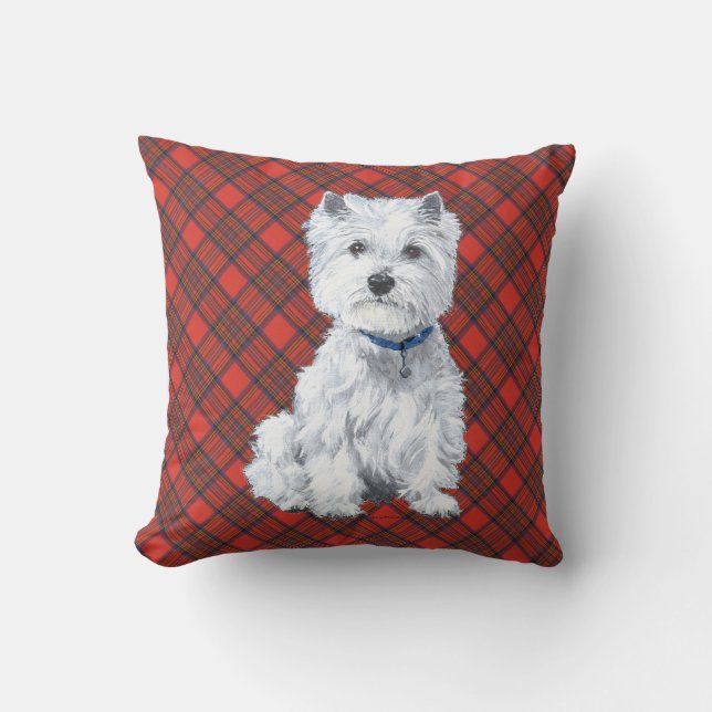 Westie on Tartan PILLOW (Front)