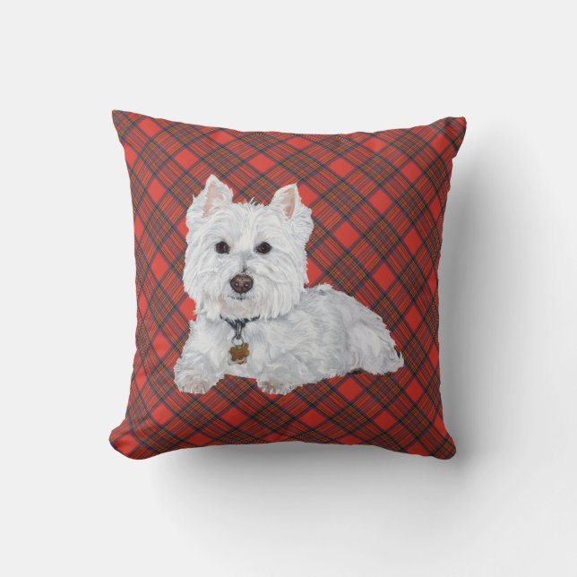 Westie on Tartan PILLOW (Front)