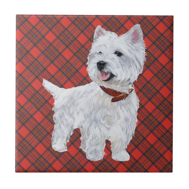 Westie on Tartan TILE (Front)