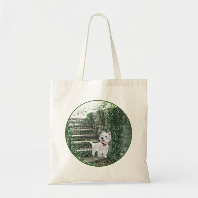 Westie on the Ivy Steps Tote Bag (Front)