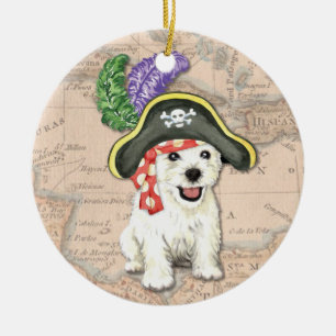 Westie Pirate Ceramic Tree Decoration