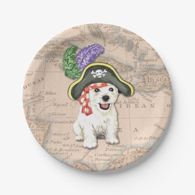 Westie Pirate Paper Plate (Front)