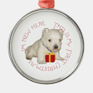 Westie Puppy First Christmas Metal Tree Decoration