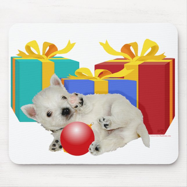 Westie Puppy with Christmas Presents Mouse Pad (Front)