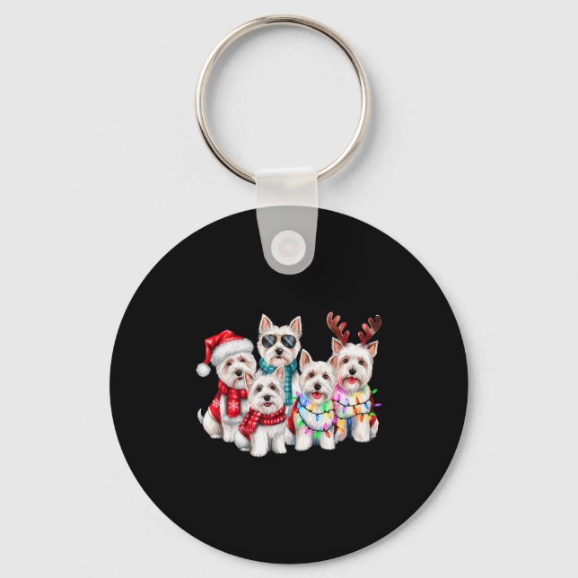 Westie Reindeer Christmas Lights Dog Lover Xmas Pa Key Ring (Front)