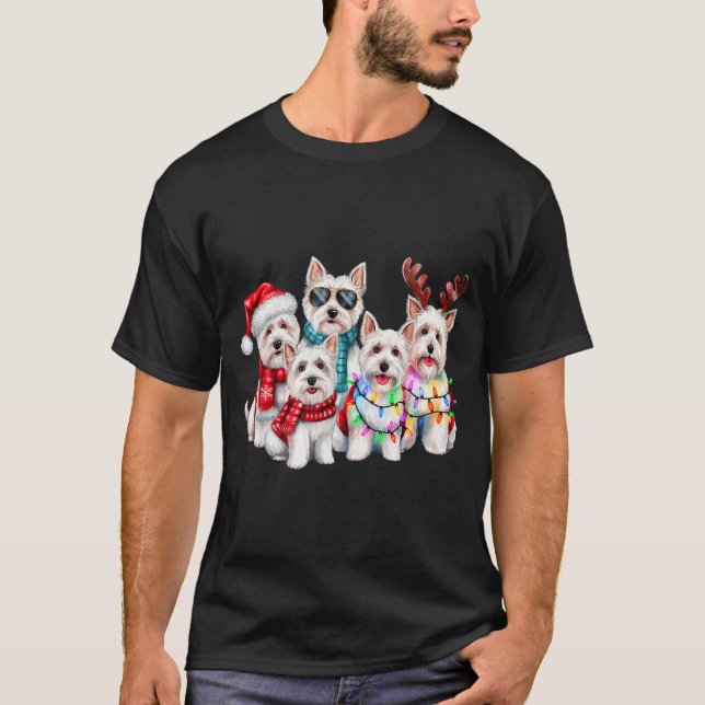 Westie Reindeer Christmas Lights Dog Lover Xmas Pa T-Shirt (Front)