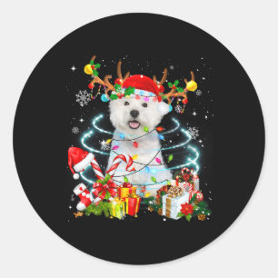 Westie Reindeer Christmas Tree Lights Pajama Dog X Classic Round Sticker