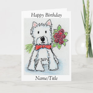 Westie roses Birthday greeting card personalise