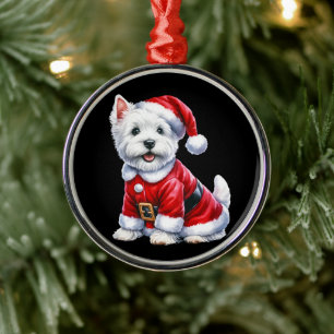 Westie Santa Paws Christmas Metal Tree Decoration