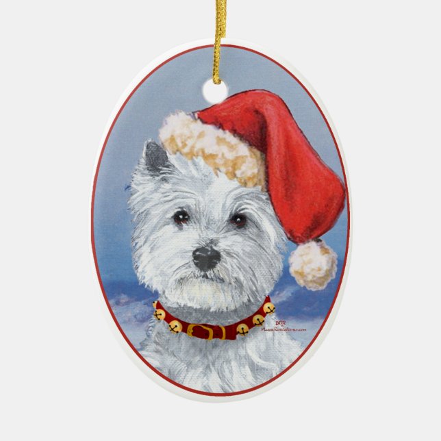 Westie Santas Helper Ceramic Tree Decoration (Front)