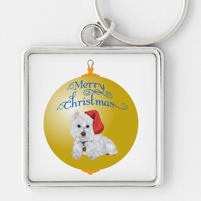 Westie Santa's Helper Ornament Key Ring (Front)