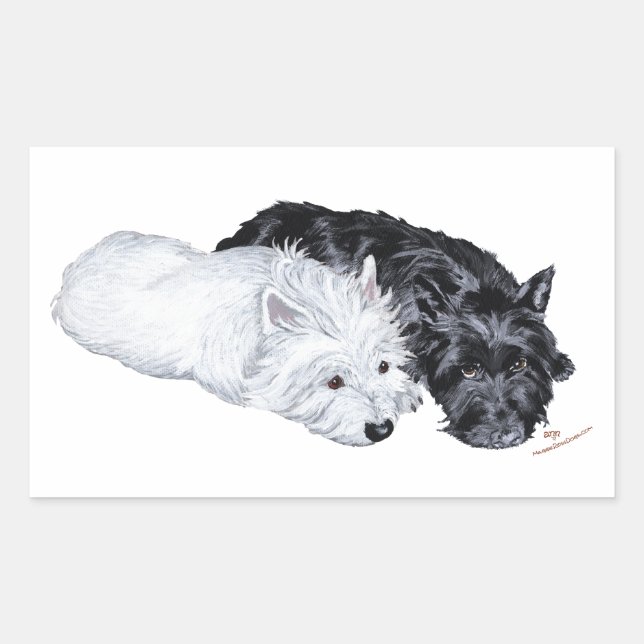 Westie & Scottie at Ease Rectangular Sticker (Front)