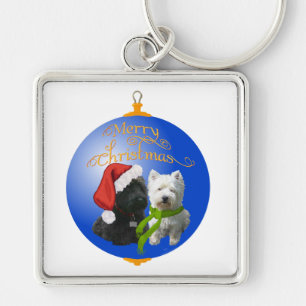 Westie Scottie Christmas Ornament Key Ring