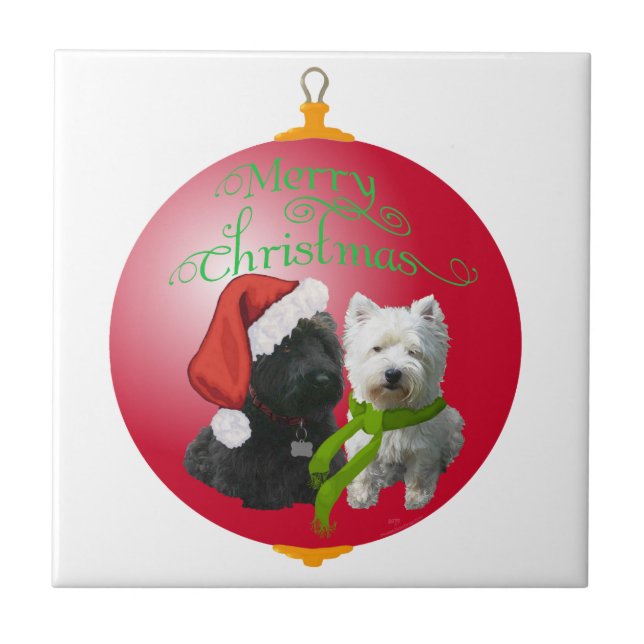 Westie Scottie Christmas Ornament Tile (Front)
