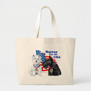 Westie & Scottie Hooray for USA Large Tote Bag